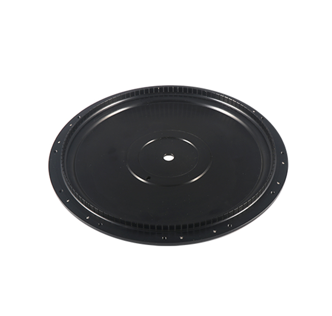 Round medical device parts made of black plastic or metal